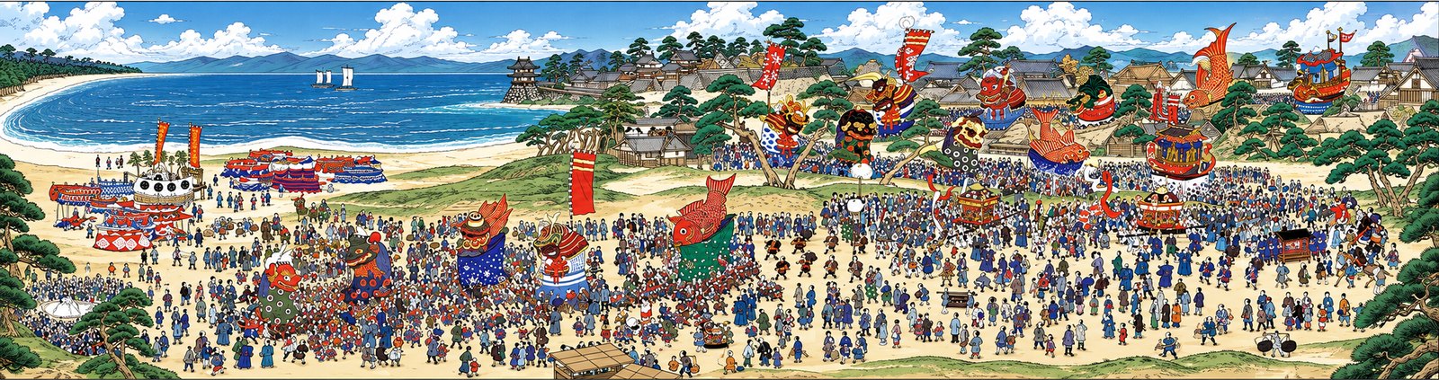 唐津神祭行列図（明治16年）に描かれた曳山の行列を再現したイラスト